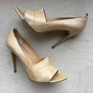 Devi Kroell Neutral Tan Python Stiletto Silver Heel Pump Women EU 40 9.5 Classic